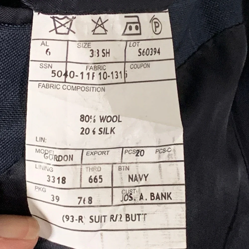 Jos A Bank Signature Mens 38S Navy Wool Silk Windowpane Blazer Sport Coat